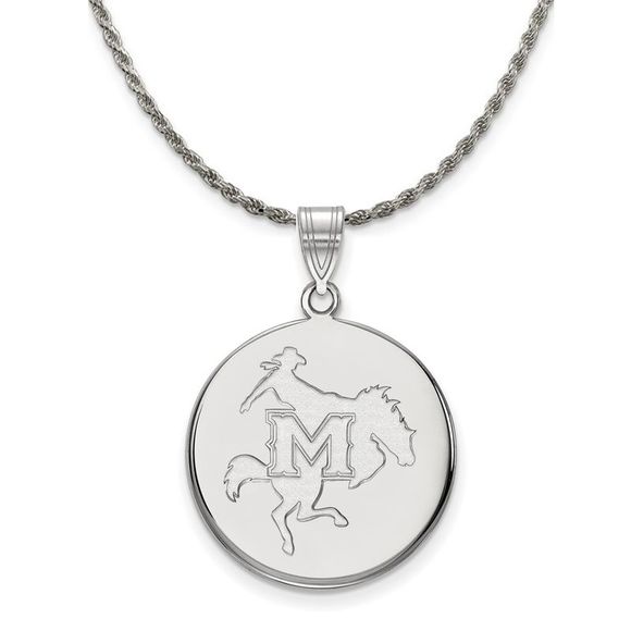 Sterling Silver McNeese State Large Disc Pendant Necklace - 26 In